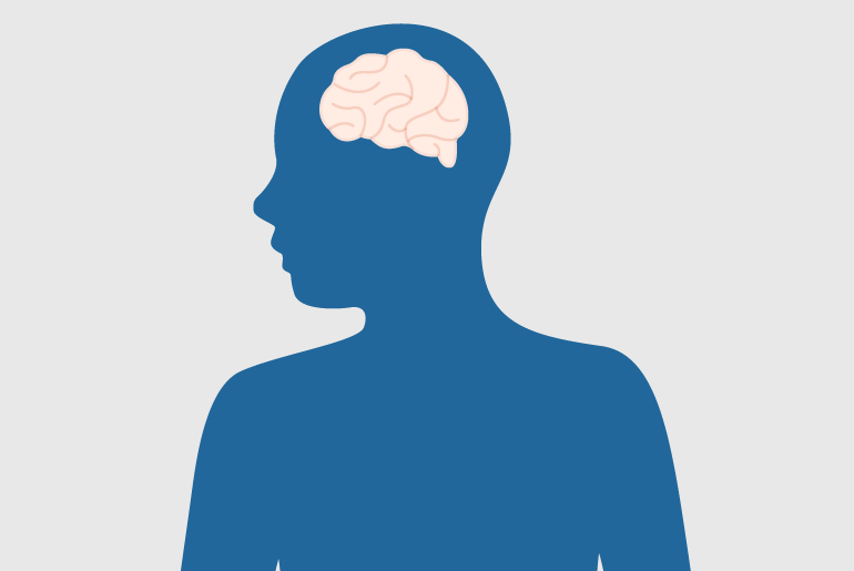 illustrazione di sagoma umana con il cervello evidenziato