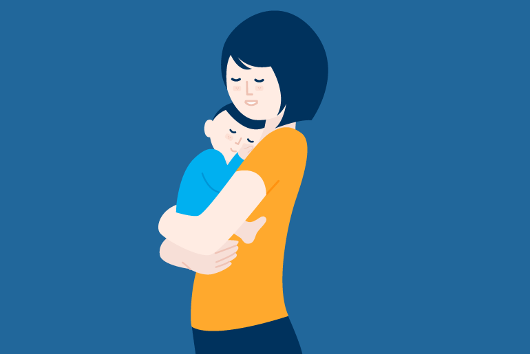 illustrazione di mamma con bambino in braccio