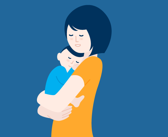 illustrazione di mamma con bambino in braccio